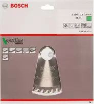 pjovimo diskas 216 30 - Medienos pjovimo diskas BOSCH Optiline Wood, 190 x 30 x 2,6 mm, 48 - 4 nuotrauka
