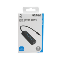 laidai kabeliai jungtys - USB-C hub DELTACO, 5Gbps, 4x USB-A, slim, juodas / USBC-HUB202 / 1902427 - 2 nuotrauka