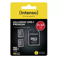 sd kortele 256gb - Intenso Premium 32GB microSDHC UHS-I 2-Pack + SD Adapter - 3 nuotrauka