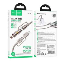 cigareciu usb - Hoco U138 All-in-One USB-C / Lightning į USB-C / automobilio cigarečių degiklį 1.2m Juodas (Black) - 2 nuotrauka