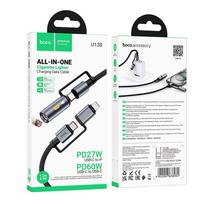 cigareciu usb - Hoco U138 USB-C / Lightning į USB-C / cigarečių žiebtuvėlio laidas 1.2 m Pilkas (Grey) - 2 nuotrauka