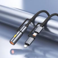cigareciu usb - Hoco U138 USB-C / Lightning į USB-C / cigarečių žiebtuvėlio laidas 1.2 m Pilkas (Grey) - 3 nuotrauka