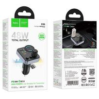 usb 2.4 a - Hoco E86 FM siųstuvas su Bluetooth 5.4 ir krovikliu 48W Juodas (Black) - 2 nuotrauka