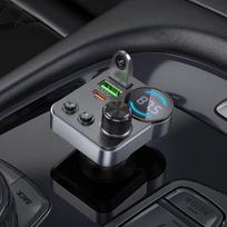 usb 2.4 a - Hoco E86 FM siųstuvas su Bluetooth 5.4 ir krovikliu 48W Juodas (Black) - 3 nuotrauka