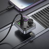 usb 2.4 a - Hoco E86 FM siųstuvas su Bluetooth 5.4 ir krovikliu 48W Juodas (Black) - 4 nuotrauka
