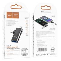 type 1 2 adapteris - HOCO UA17 OTG Type-C (male) / Lightning (male) to USB-A (female) 2in1 Juodas (Black) - 2 nuotrauka