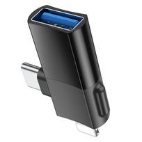 type 1 2 adapteris - HOCO UA17 OTG Type-C (male) / Lightning (male) to USB-A (female) 2in1 Juodas (Black) - 5 nuotrauka