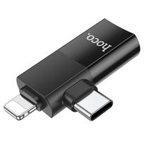 type 1 2 adapteris - HOCO UA17 OTG Type-C (male) / Lightning (male) to USB-A (female) 2in1 Juodas (Black) - 8 nuotrauka
