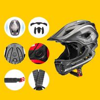 salmas dviratininko smakro - Rockbros TT-32SBTG-S vaikiškas dviračio šalmas su nuimamu smakro apsauga, S dydis, Pilkas (Gray) - 6 nuotrauka