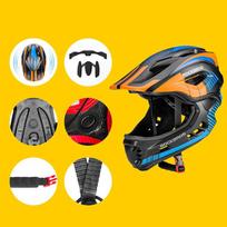 oranzinis - Rockbros TT-32SOBL-S vaikiškas dviračio šalmas su nuimamu smakro apsauga, S dydis - Juodas/Oranžinis (Black/Orange) - 8 nuotrauka