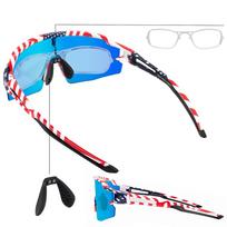 saules akiniai polarized - Rockbros Polarized Cycling Glasses with UV Protection and Corrective Insert Blue Lenses USA Pattern White - 6 nuotrauka