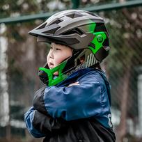 salmas dviratininko smakro - Rockbros TS-61 10110061004 vaikiškas dviračio šalmas su nuimamu smakru, M (54-57), Žalias (Green) - 5 nuotrauka