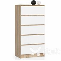 stalciai 60 cm - Komoda NORE K60 su 5-iais stalčiais, ąžuolo spalvos/balta - 1 nuotrauka