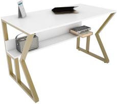 Rašomasis stalas su lentyna Kalune Design Wake 875ZNA4575, 120 cm x 60 cm, 72.8 cm, aukso sp./balta sp.