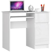 Rašomasis stalas su spintele Akord Furniture Factory Piksel Right, 90 cm x 50 cm, 77 cm, skaidri sp./balta sp.