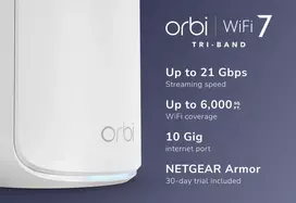 wi fi 7 routeris - NETGEAR Orbi 870 Tri-band Wi-Fi 7 Router (RBE872-100EUS) Balta (White) - 9 nuotrauka