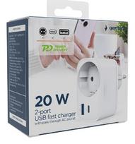 universalus pakrovejas - CHARGER USB UNIVERSAL 20W WHT/2P AC TA-ACPDQC20-01-W GEMBIRD - 3 nuotrauka