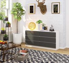 komoda 160 - Komoda Akord K160, balta/pilka, 40 cm x 160 cm x 77 cm - 2 nuotrauka