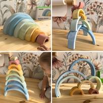 medines kaladeles - Tooky Toy Montessori pastelinė dėlionė - vaivorykštė - 9 nuotrauka