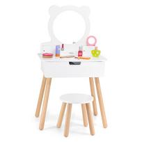 kosmetinis staliukas - Viga Toys Didelis Medinis Tualetinis Staliukas Su Veidrodžiu Ir Kėde, Baltas (White) - 3 nuotrauka
