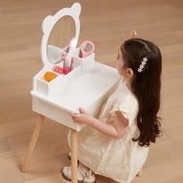kosmetinis staliukas - Viga Toys Didelis Medinis Tualetinis Staliukas Su Veidrodžiu Ir Kėde, Baltas (White) - 7 nuotrauka