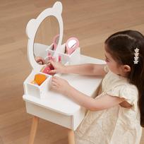 kosmetinis staliukas - Viga Toys Didelis Medinis Tualetinis Staliukas Su Veidrodžiu Ir Kėde, Baltas (White) - 8 nuotrauka