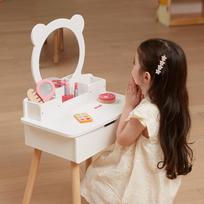 kosmetinis staliukas - Viga Toys Didelis Medinis Tualetinis Staliukas Su Veidrodžiu Ir Kėde, Baltas (White) - 9 nuotrauka