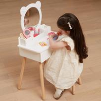 kosmetinis staliukas - Viga Toys Didelis Medinis Tualetinis Staliukas Su Veidrodžiu Ir Kėde, Baltas (White) - 10 nuotrauka