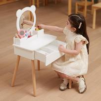 kosmetinis staliukas - Viga Toys Didelis Medinis Tualetinis Staliukas Su Veidrodžiu Ir Kėde, Baltas (White) - 11 nuotrauka