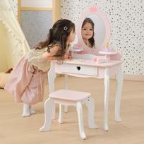 medine kede - VIGA Didelis medinis kosmetinis staliukas su veidrodžiu ir kėde, Baltas/Rožinis (White/Pink) - 10 nuotrauka