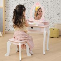 medine kede - VIGA Didelis medinis kosmetinis staliukas su veidrodžiu ir kėde, Baltas/Rožinis (White/Pink) - 12 nuotrauka