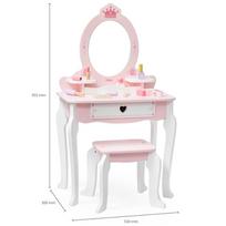 medine kede - VIGA Didelis medinis kosmetinis staliukas su veidrodžiu ir kėde, Baltas/Rožinis (White/Pink) - 15 nuotrauka