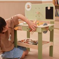 stalas medinis dirbtuves - Viga Toys Medinis darbastalis su įrankių rinkiniu ir laikrodžiu PolarB 44065 - 18 nuotrauka