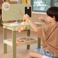 stalas medinis dirbtuves - Viga Toys Medinis darbastalis su įrankių rinkiniu ir laikrodžiu PolarB 44065 - 19 nuotrauka
