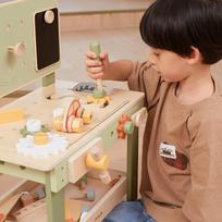 stalas medinis dirbtuves - Viga Toys Medinis darbastalis su įrankių rinkiniu ir laikrodžiu PolarB 44065 - 21 nuotrauka