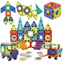 magnetines kaladeles - WOOPIE Magnetinių kaladėlių 3D rinkinys Pilis ir transporto priemonės 71 vnt. - 5 nuotrauka