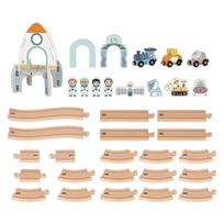 traukiniu trasa - TOOKY TOY medinis kosminio traukinio bėgių rinkinys - 4 nuotrauka