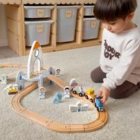 traukiniu trasa - TOOKY TOY medinis kosminio traukinio bėgių rinkinys - 9 nuotrauka