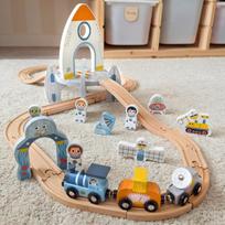 traukiniu trasa - TOOKY TOY medinis kosminio traukinio bėgių rinkinys - 13 nuotrauka