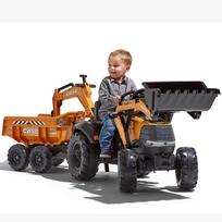 ekskavatorius - Paspiriamas traktorius FALK Case IH, oranžinis (Orange) su priekaba - 5 nuotrauka