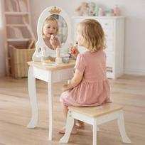 medinis stalas - Lulilo Bella Vaikiškas medinis kosmetinis staliukas su veidrodžiu ir kėdute, baltas (White) - 2 nuotrauka