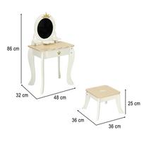 medinis stalas - Lulilo Bella Vaikiškas medinis kosmetinis staliukas su veidrodžiu ir kėdute, baltas (White) - 4 nuotrauka