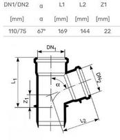 galas vamzdzio - Trišakis Magnaplast HTplus, 110 mm - Lygus galas / 75 mm - Movinis galas, 67 ° - 2 nuotrauka