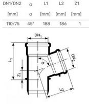 galas vamzdzio - Trišakis Magnaplast HTplus, 110 mm - Lygus galas / 75 mm - Movinis galas, 45 ° - 2 nuotrauka