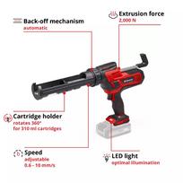 akumuliatorinis silikono pistoletas - Einhell TE-SG 18/10 Li - Solo, akumuliatorinis silikoninis pistoletas, 18 V, 2000 N - 10 nuotrauka