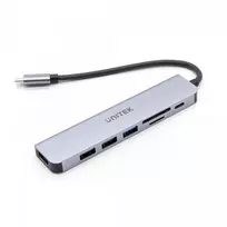 usb 100w laidas - UNITEK HUB USB-C 7IN1, HDMI 4K, PD 100W, 5GBPS,ALU - 2 nuotrauka