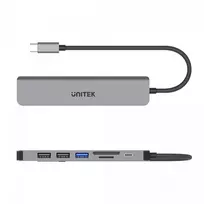 usb 100w laidas - UNITEK HUB USB-C 7IN1, HDMI 4K, PD 100W, 5GBPS,ALU - 4 nuotrauka