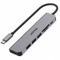 usb 100w laidas - UNITEK HUB USB-C 7IN1, HDMI 4K, PD 100W, 5GBPS,ALU - 7 nuotrauka