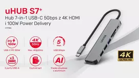 usb 100w laidas - UNITEK HUB USB-C 7IN1, HDMI 4K, PD 100W, 5GBPS,ALU - 8 nuotrauka