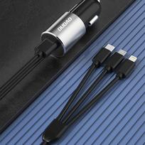 ikroviklis micro usb - Automobilinis įkroviklis Dudao R5ProN, Lightning/USB/USB Type-C, juoda - 10 nuotrauka
